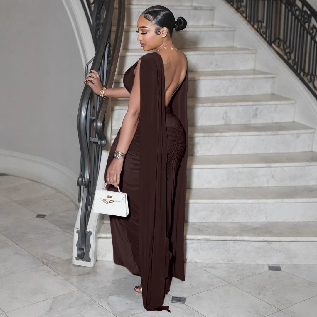 Damen Elegant Maxikleid mit Raffungen und transparenten Ärmeln Mirla-Eva Jonsson