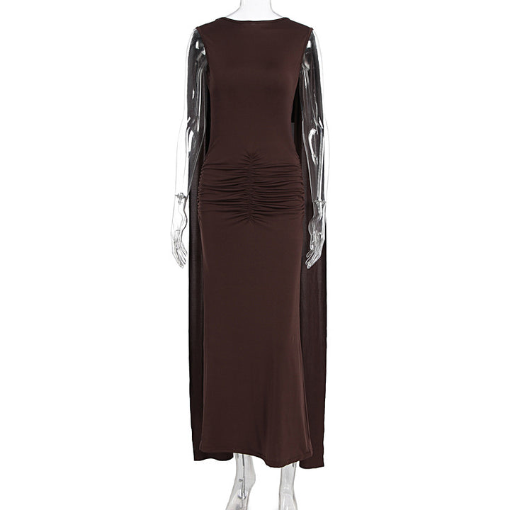 Damen Elegant Maxikleid mit Raffungen und transparenten Ärmeln Mirla-Eva Jonsson