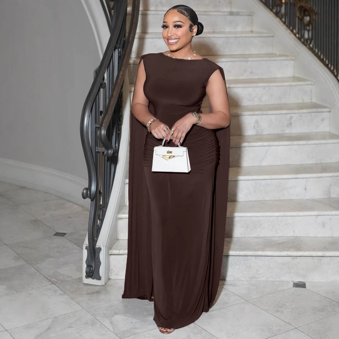 Damen Elegant Maxikleid mit Raffungen und transparenten Ärmeln Mirla-Eva Jonsson