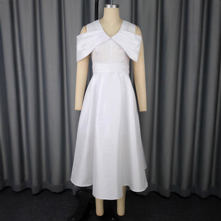 Damen Elegant Midi Klänning med vacker Drapering accent och voluminös överdel Mirla-Eva Jonsson