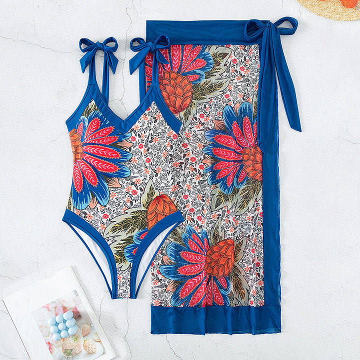 Damen Elegant One-Piece Baddräkt med blommig omslagstyg Mirla-Eva Jonsson