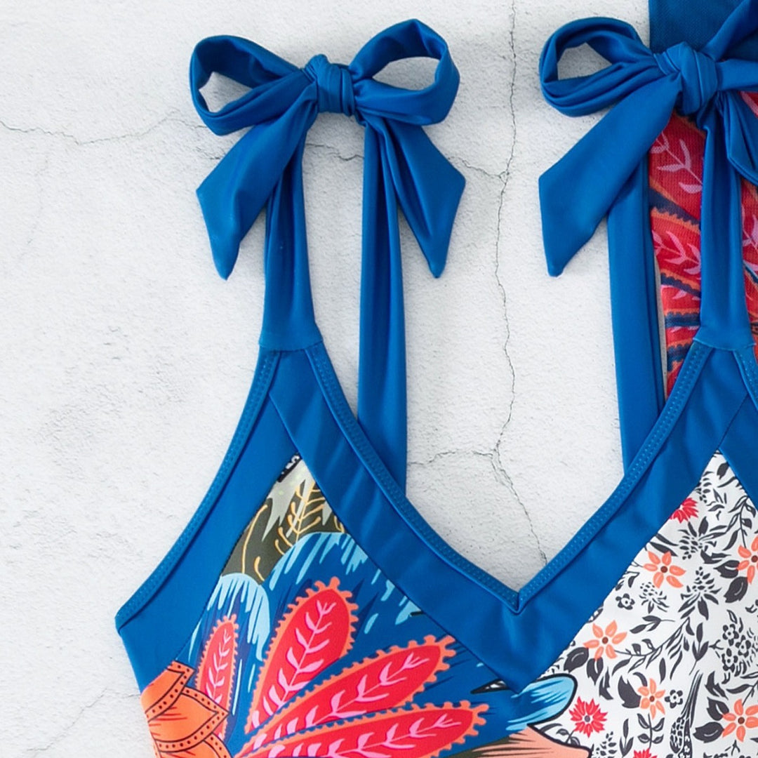 Damen Elegant One-Piece Baddräkt med blommig omslagstyg Mirla-Eva Jonsson