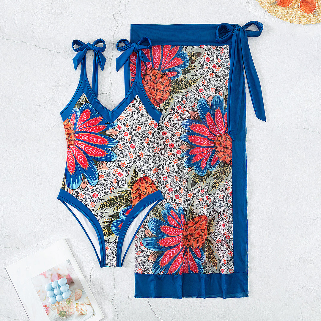 Damen Elegant One-Piece Baddräkt med blommig omslagstyg Mirla-Eva Jonsson