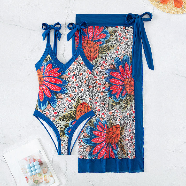 Damen Elegant One-Piece Baddräkt med blommig omslagstyg Mirla-Eva Jonsson