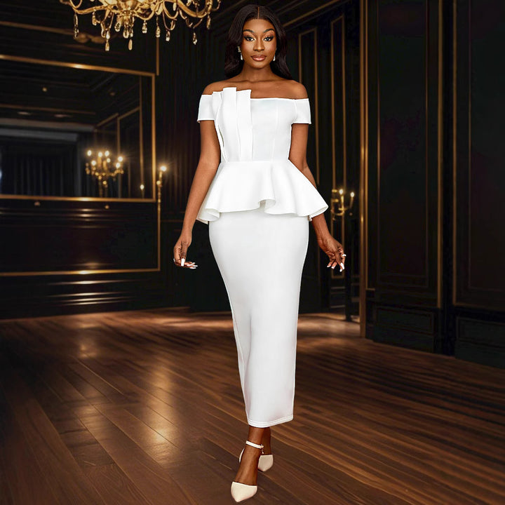 Damen Elegant Peplum Klänning med Off-the-Shoulder Topp Mirla-Eva Jonsson