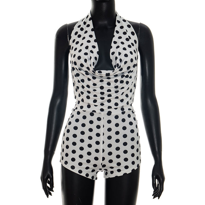 Damen Elegant Playsuit med djup V-hals och modernt prickmönster Mirla-Eva Jonsson