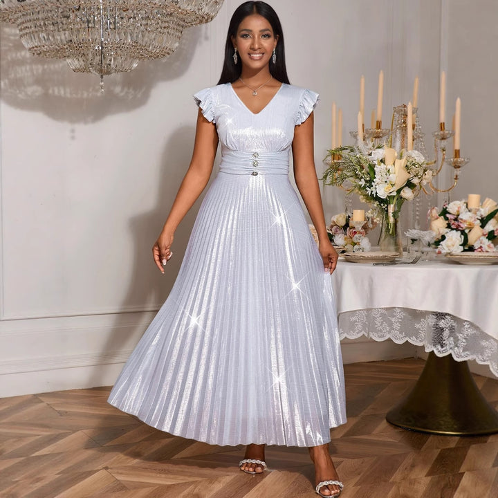 Damen Elegant Plisserad Klänning med Glittrande Detaljer Mirla-Eva Jonsson