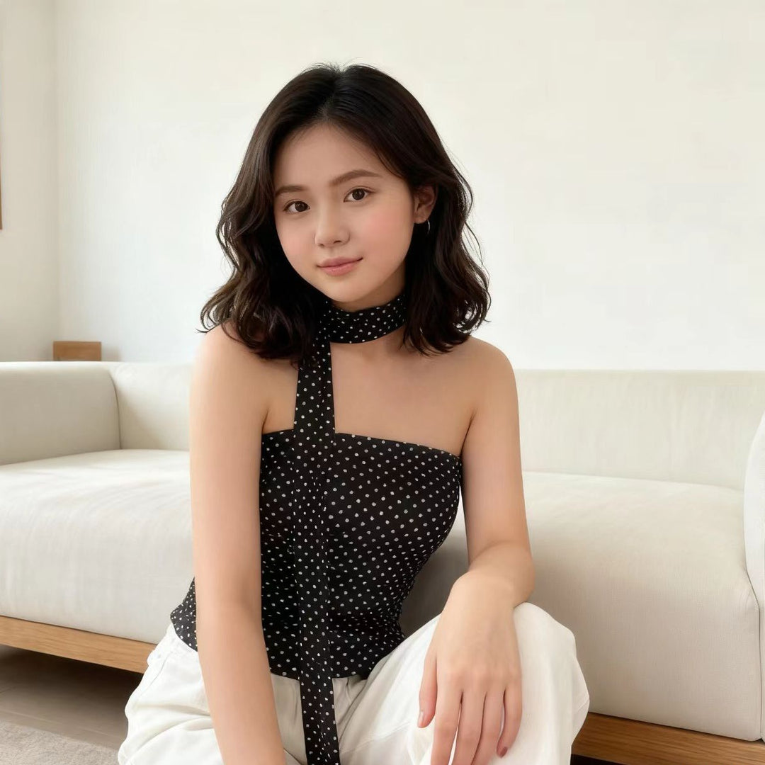 Damen Elegant Polka-Dots Top med smalt bandeau och formande detaljer Mirla-Eva Jonsson