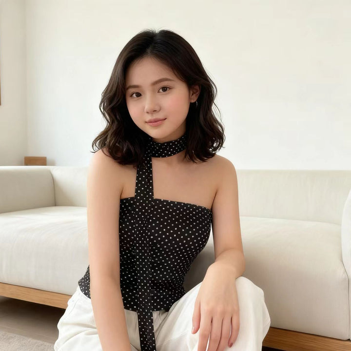 Damen Elegant Polka-Dots Top med smalt bandeau och formande detaljer Mirla-Eva Jonsson