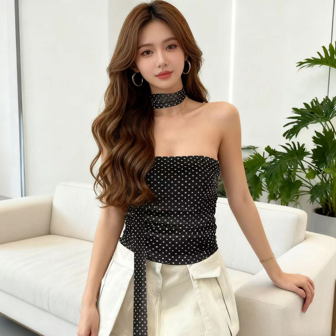 Damen Elegant Polka-Dots Top med smalt bandeau och formande detaljer Mirla-Eva Jonsson