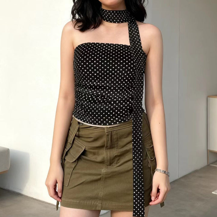 Damen Elegant Polka-Dots Top med smalt bandeau och formande detaljer Mirla-Eva Jonsson