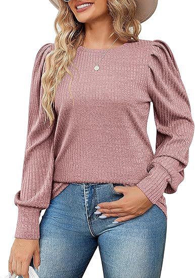 Damen Elegant Ribbstickad topp med puffärmar Mirla-Eva Jonsson