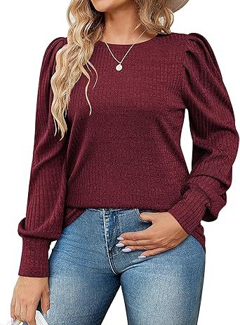 Damen Elegant Ribbstickad topp med puffärmar Mirla-Eva Jonsson
