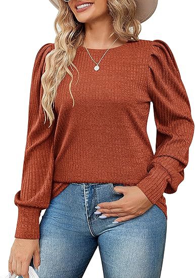 Damen Elegant Ribbstickad topp med puffärmar Mirla-Eva Jonsson