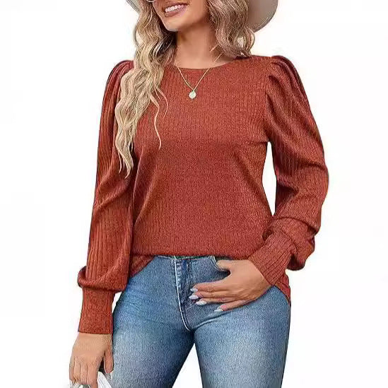Damen Elegant Ribbstickad topp med puffärmar Mirla-Eva Jonsson