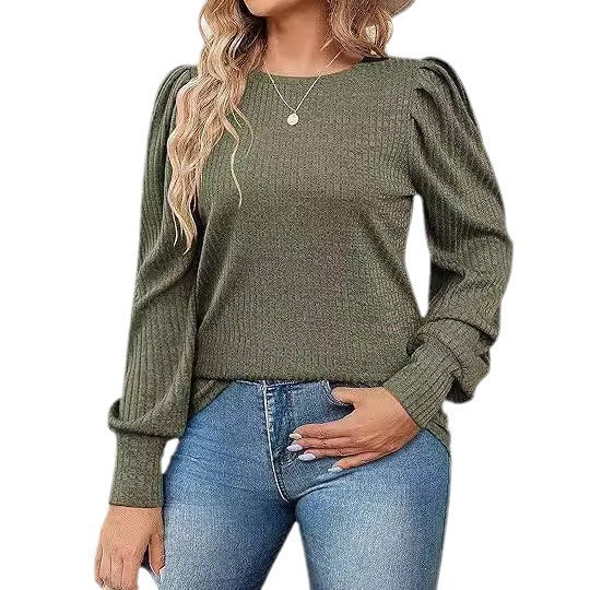 Damen Elegant Ribbstickad topp med puffärmar Mirla-Eva Jonsson