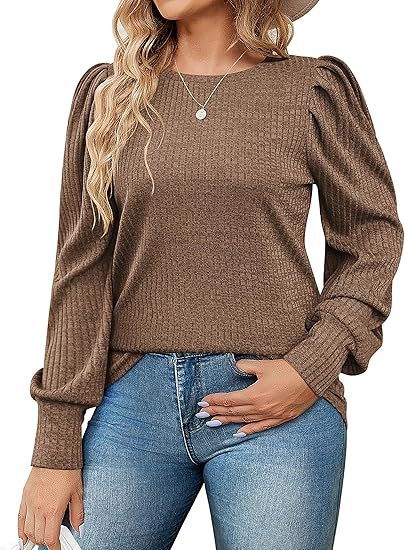 Damen Elegant Ribbstickad topp med puffärmar Mirla-Eva Jonsson