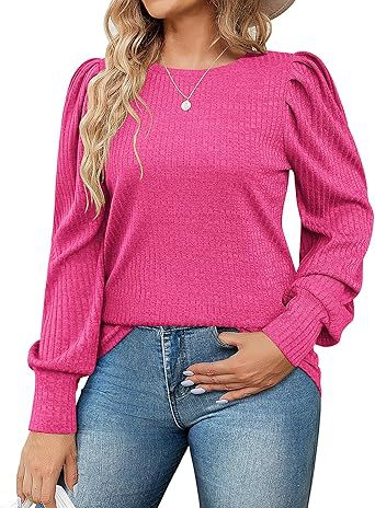 Damen Elegant Ribbstickad topp med puffärmar Mirla-Eva Jonsson