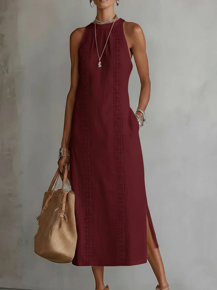 Damen Elegant Sommer-Maxi-Klänning med spetsapplikation och sidoflik Mirla-Eva Jonsson