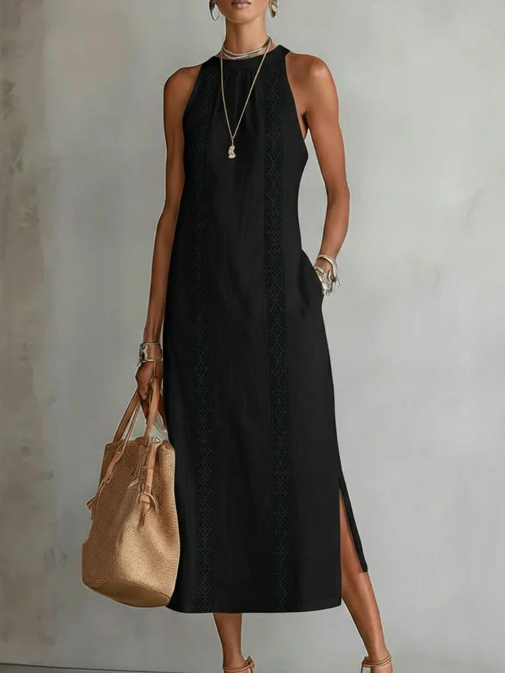 Damen Elegant Sommer-Maxi-Klänning med spetsapplikation och sidoflik Mirla-Eva Jonsson
