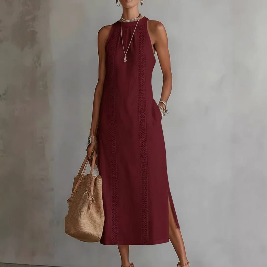 Damen Elegant Sommer-Maxi-Klänning med spetsapplikation och sidoflik Mirla-Eva Jonsson