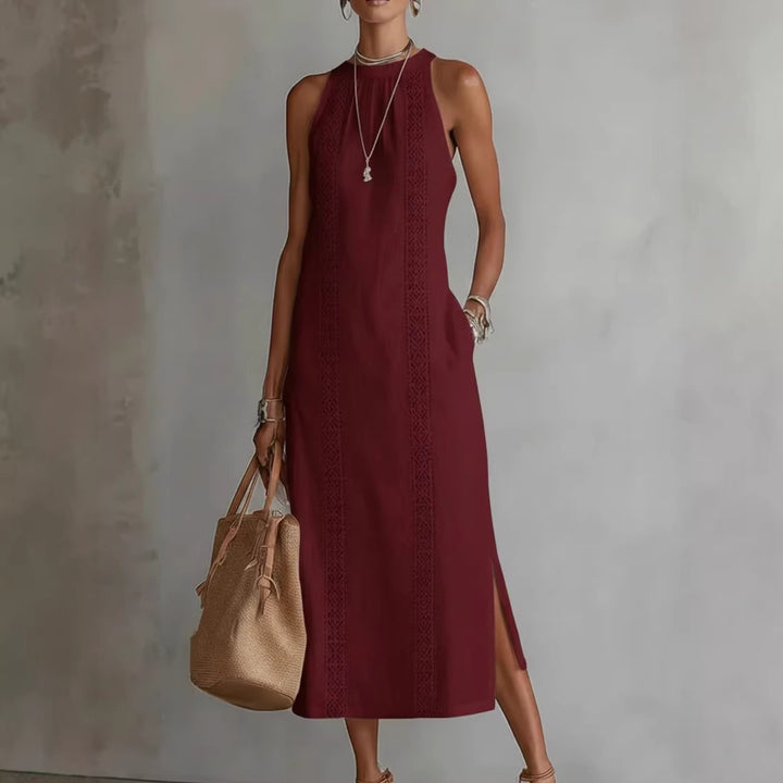 Damen Elegant Sommer-Maxi-Klänning med spetsapplikation och sidoflik Mirla-Eva Jonsson