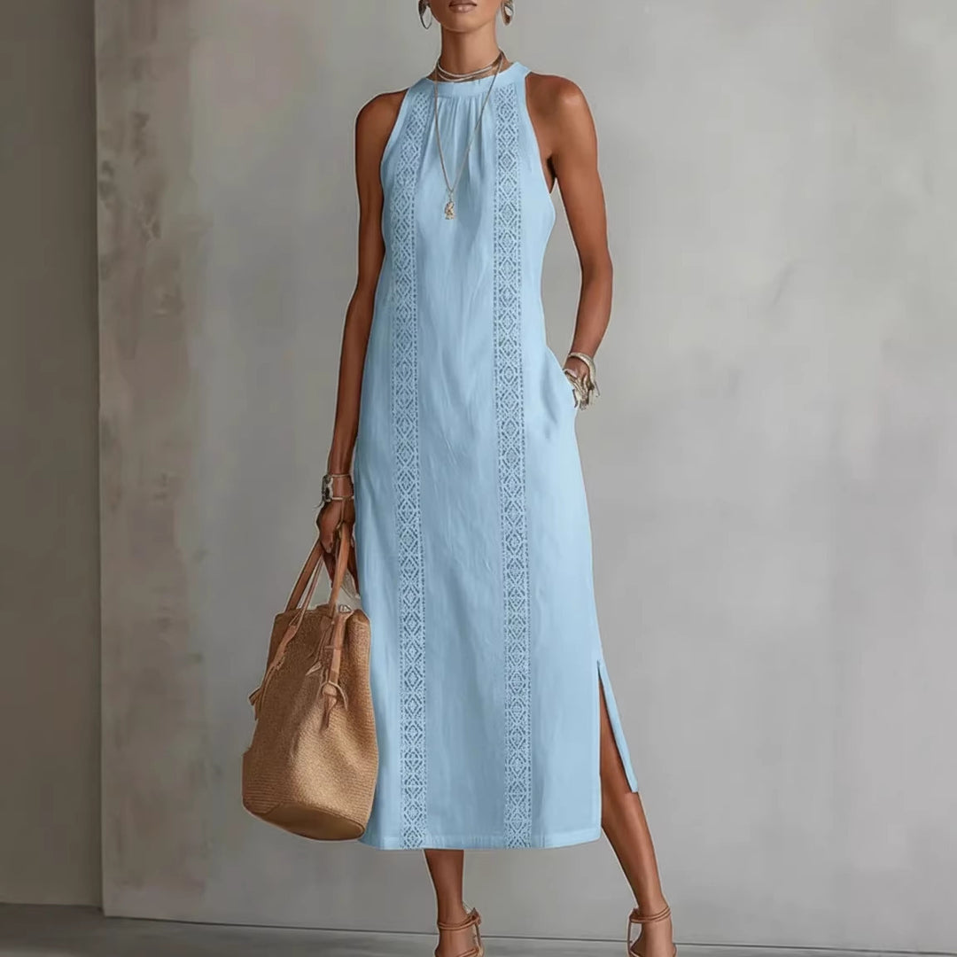 Damen Elegant Sommer-Maxi-Klänning med spetsapplikation och sidoflik Mirla-Eva Jonsson