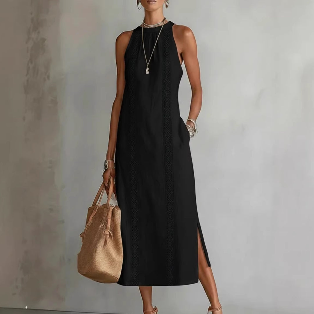 Damen Elegant Sommer-Maxi-Klänning med spetsapplikation och sidoflik Mirla-Eva Jonsson