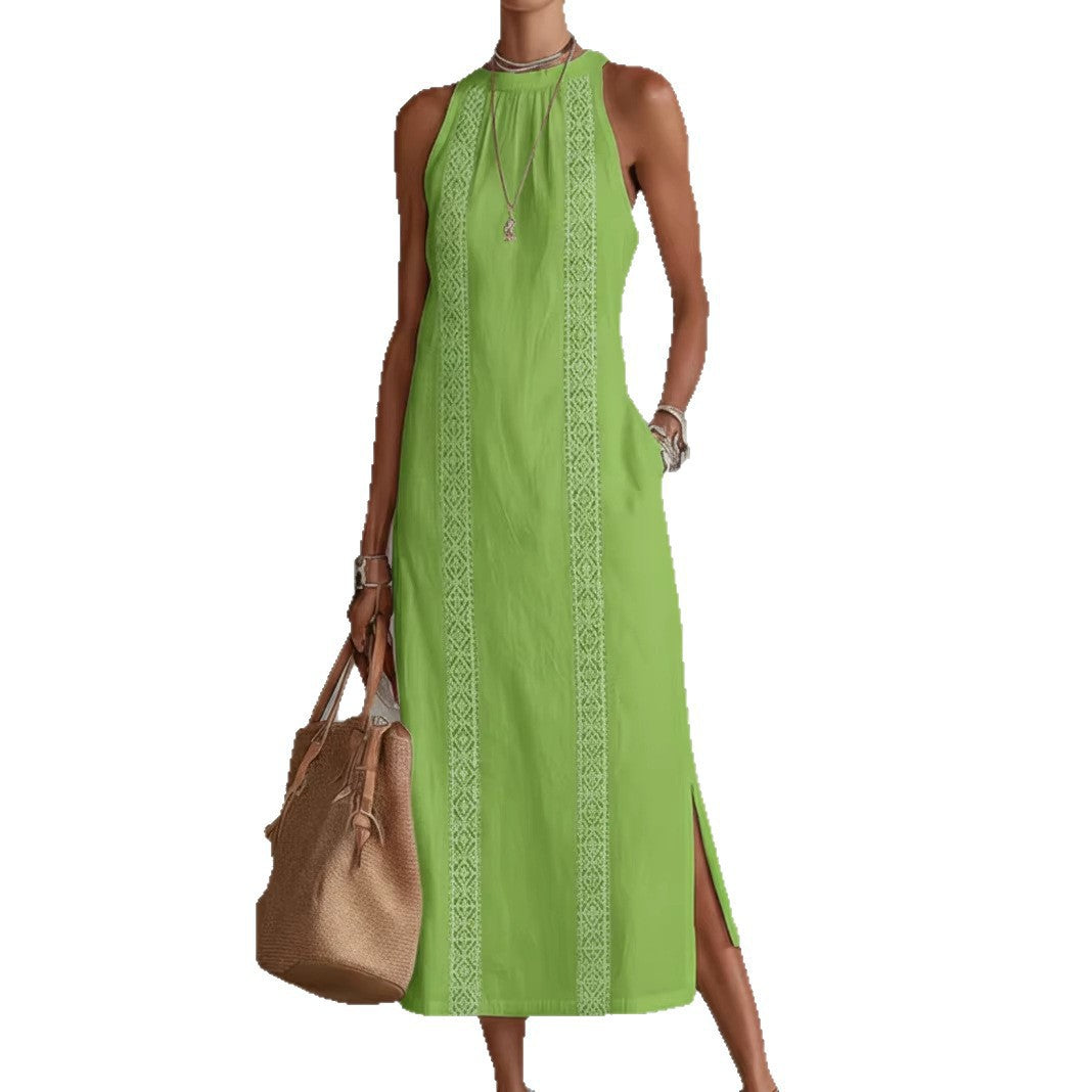 Damen Elegant Sommer-Maxi-Klänning med spetsapplikation och sidoflik Mirla-Eva Jonsson