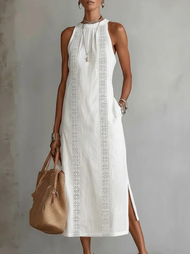 Damen Elegant Sommer-Maxi-Klänning med spetsapplikation och sidoflik Mirla-Eva Jonsson