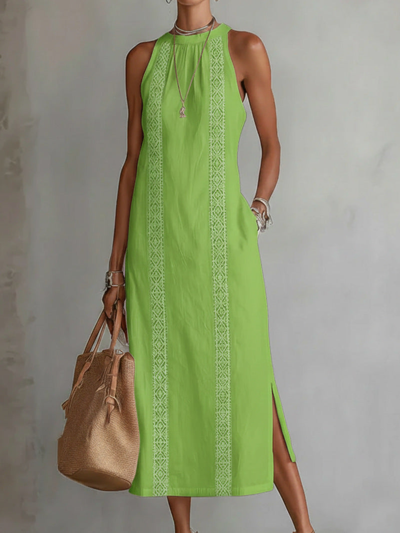 Damen Elegant Sommer-Maxi-Klänning med spetsapplikation och sidoflik Mirla-Eva Jonsson