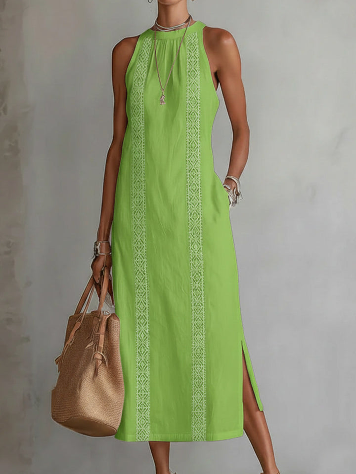 Damen Elegant Sommer-Maxi-Klänning med spetsapplikation och sidoflik Mirla-Eva Jonsson