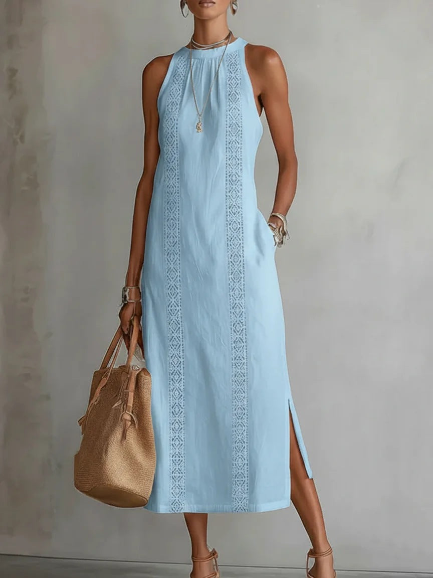 Damen Elegant Sommer-Maxi-Klänning med spetsapplikation och sidoflik Mirla-Eva Jonsson