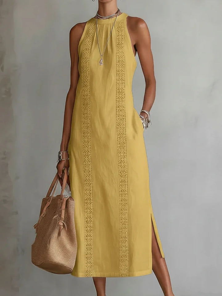 Damen Elegant Sommer-Maxi-Klänning med spetsapplikation och sidoflik Mirla-Eva Jonsson