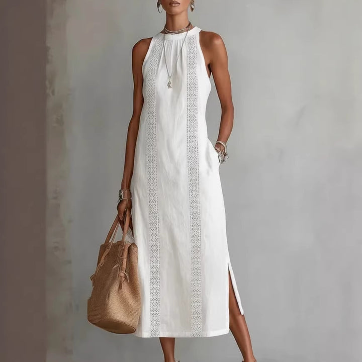 Damen Elegant Sommer-Maxi-Klänning med spetsapplikation och sidoflik Mirla-Eva Jonsson
