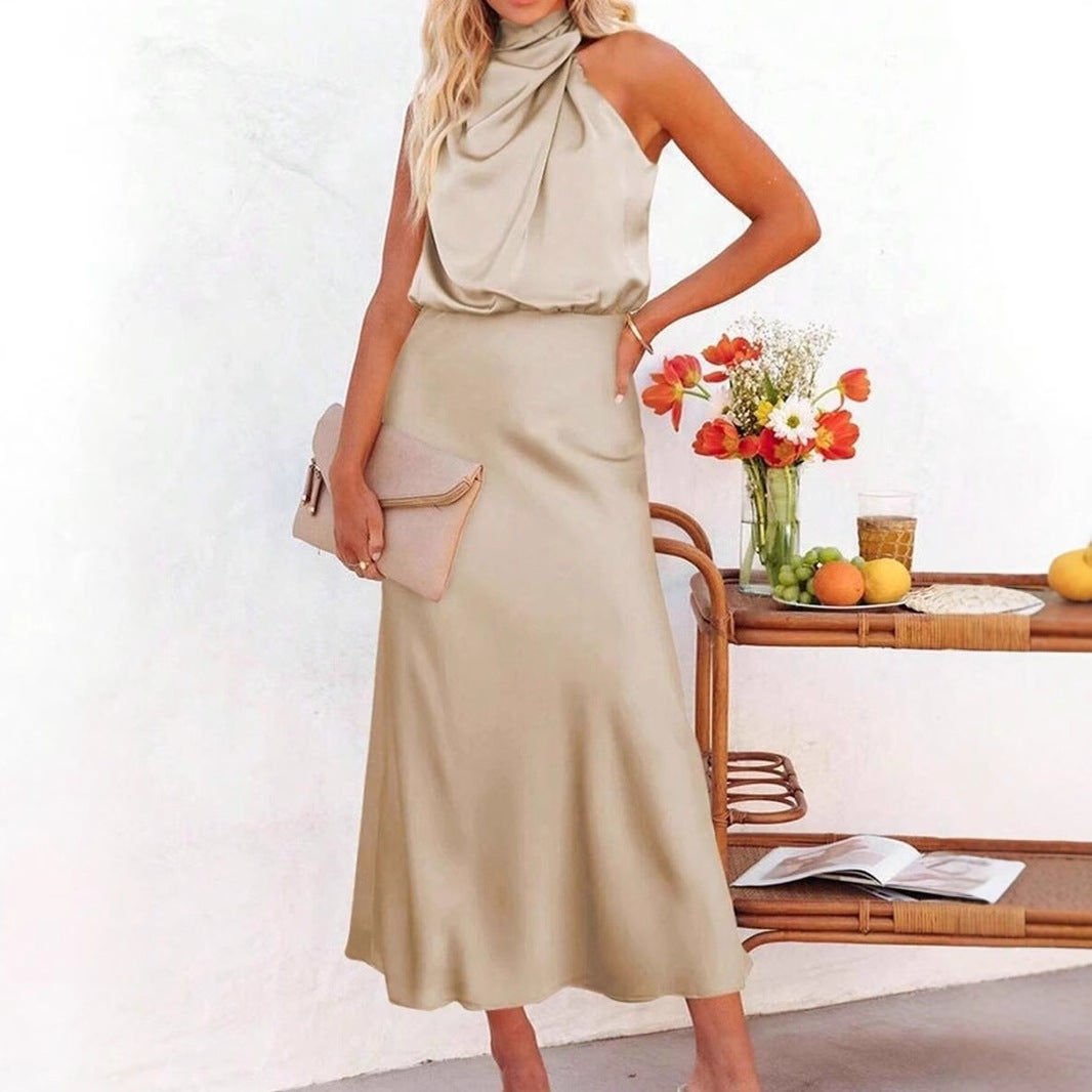 Damen Elegant Strap Dress with Draped Top and A-Line Cut Mirla-Eva Jonsson