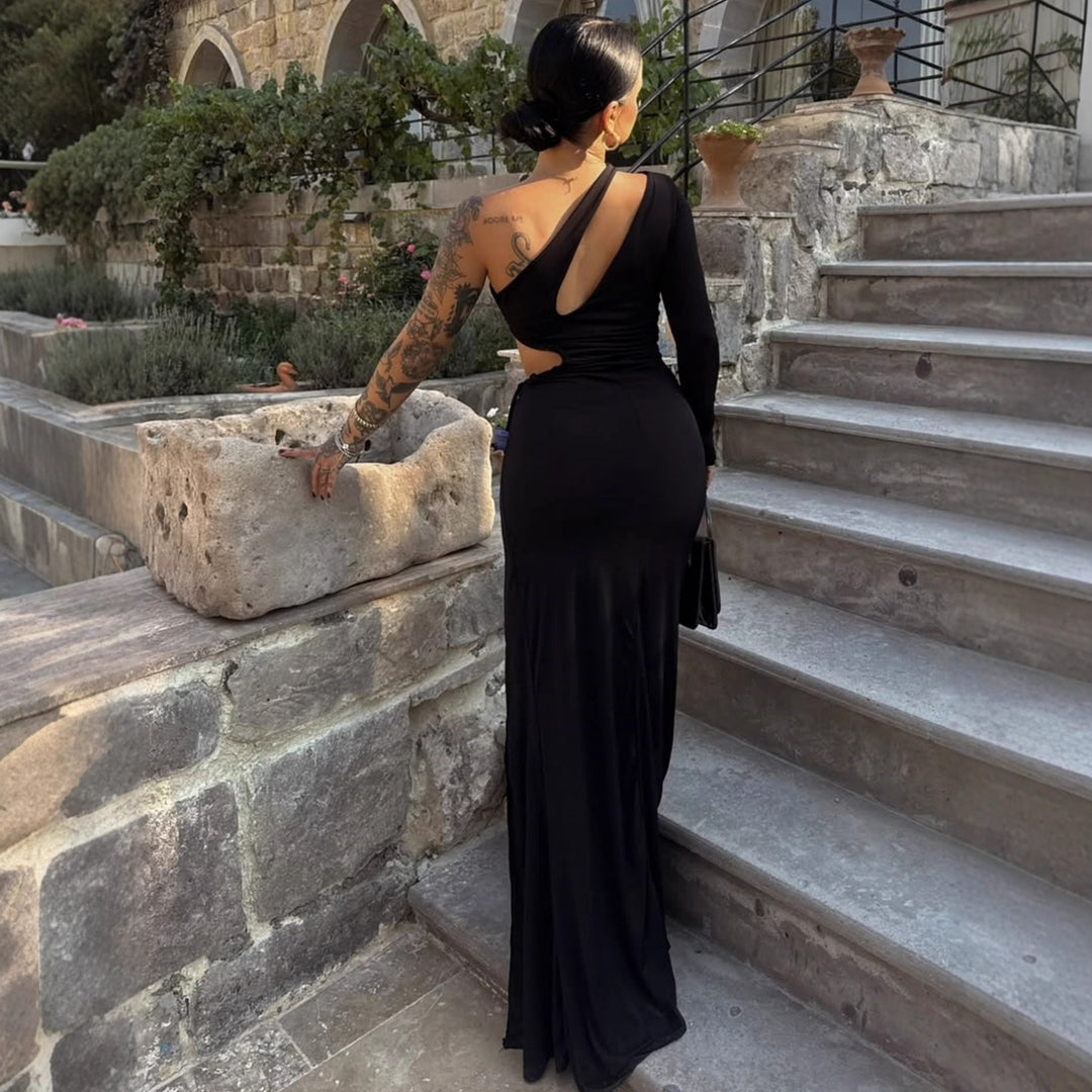 Damen Elegant asymmetrisk klänning med kappa och hudvänligt tyg Mirla-Eva Jonsson