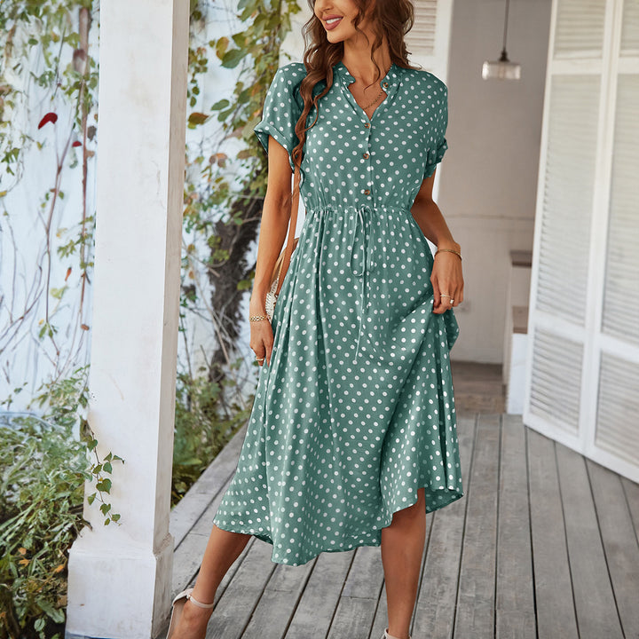 Damen Elegant skjortklänning med figursydd design och prickar Mirla-Eva Jonsson