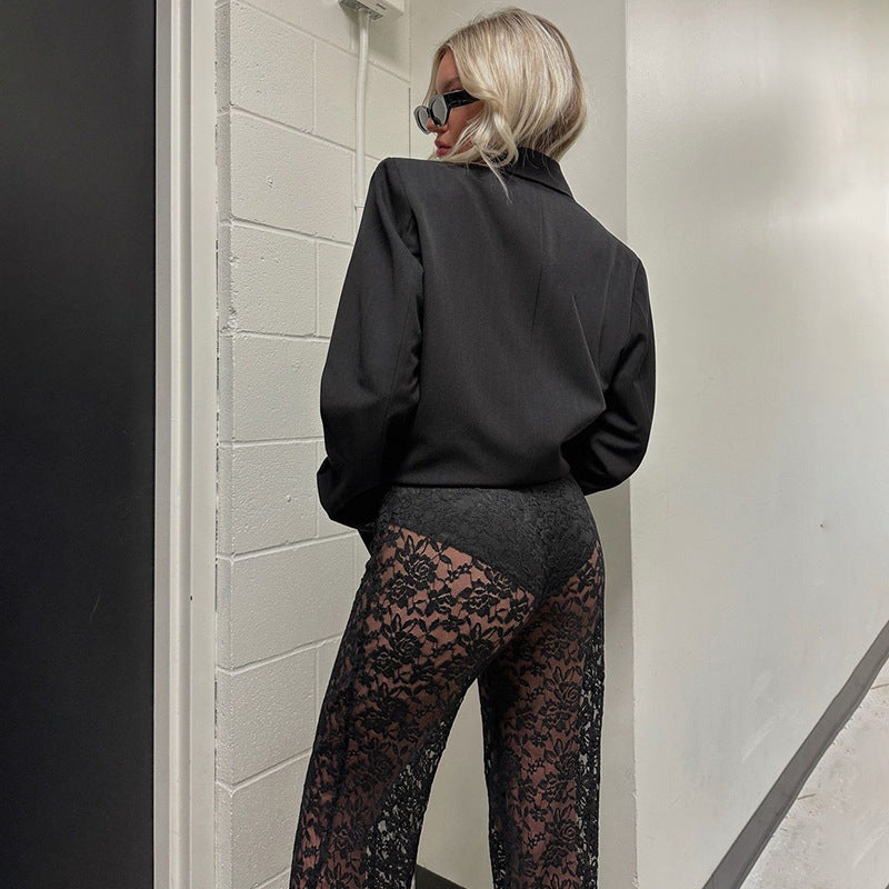 Damen Elegant spetsbyxor med vid ben och hög midja Mirla-Eva Jonsson