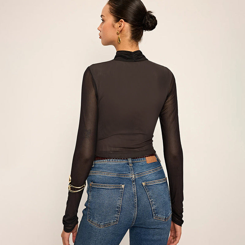 Damen Elegant wrap top with transparent fabric and long sleeves Mirla-Eva Jonsson