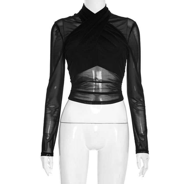 Damen Elegant wrap top with transparent fabric and long sleeves Mirla-Eva Jonsson