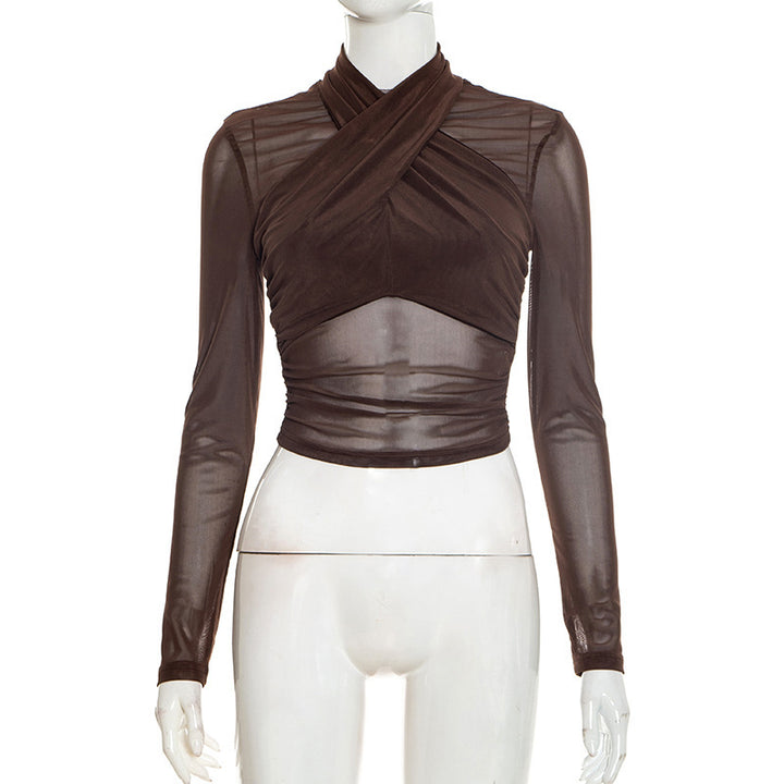 Damen Elegant wrap top with transparent fabric and long sleeves Mirla-Eva Jonsson