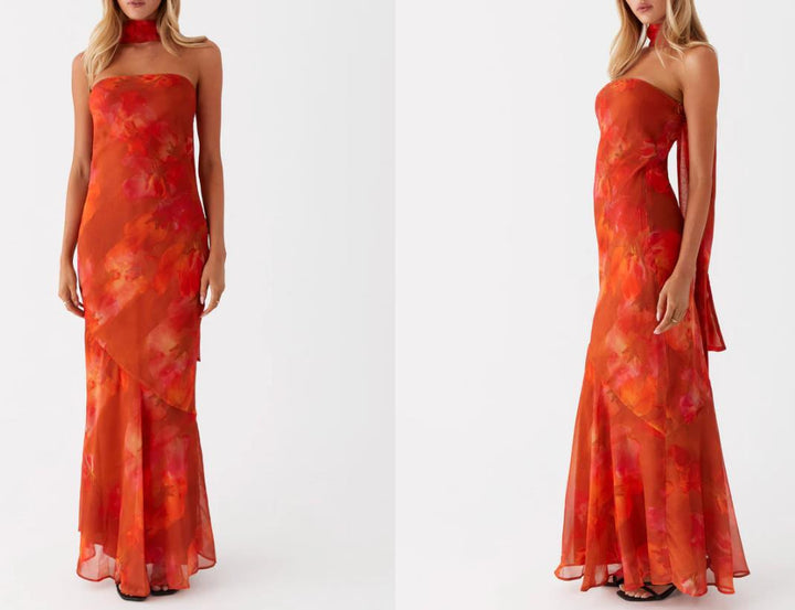 Damen Elegantes Langärmliges Abendkleid i blommönster Mirla-Eva Jonsson