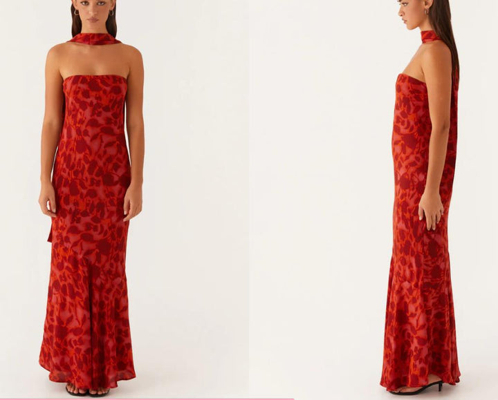 Damen Elegantes Langärmliges Abendkleid i blommönster Mirla-Eva Jonsson