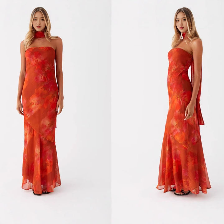 Damen Elegantes Langärmliges Abendkleid i blommönster Mirla-Eva Jonsson