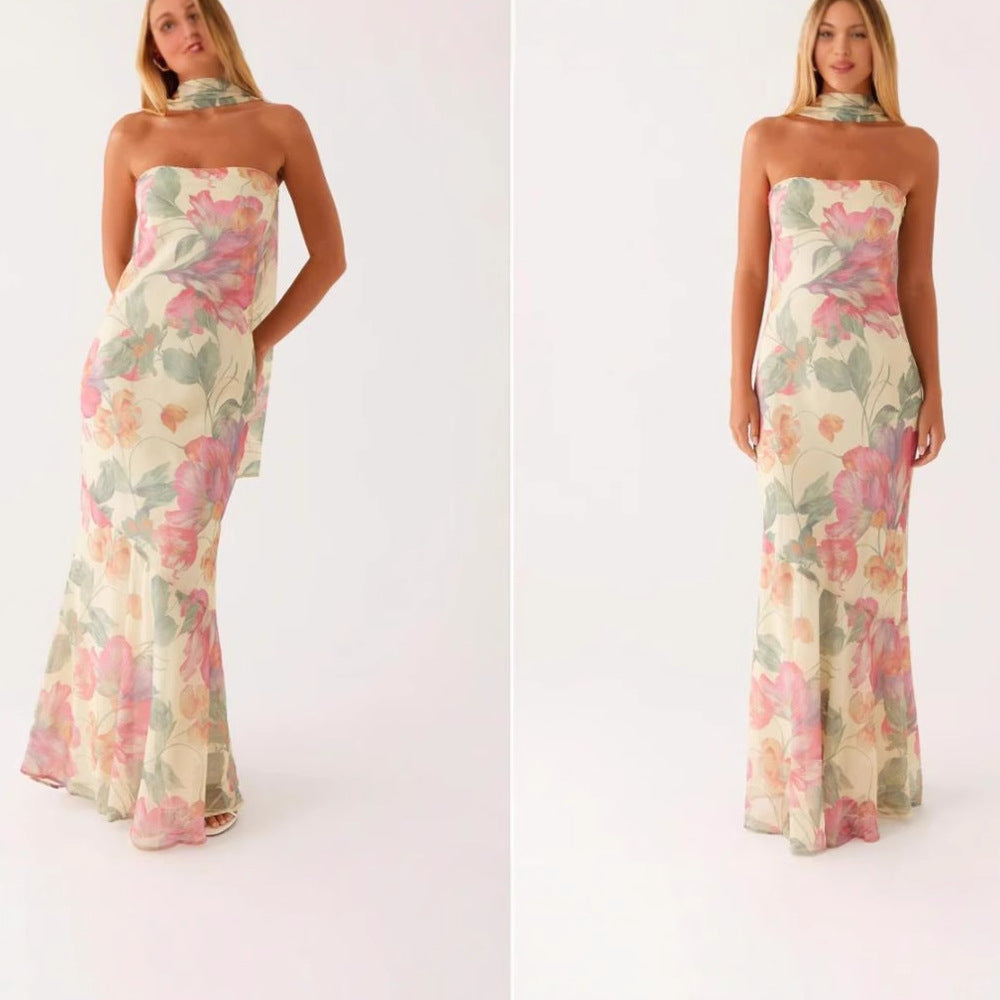 Damen Elegantes Langärmliges Abendkleid i blommönster Mirla-Eva Jonsson