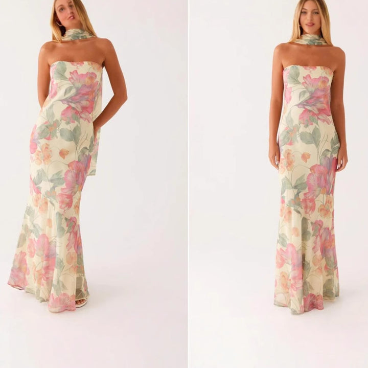Damen Elegantes Langärmliges Abendkleid i blommönster Mirla-Eva Jonsson