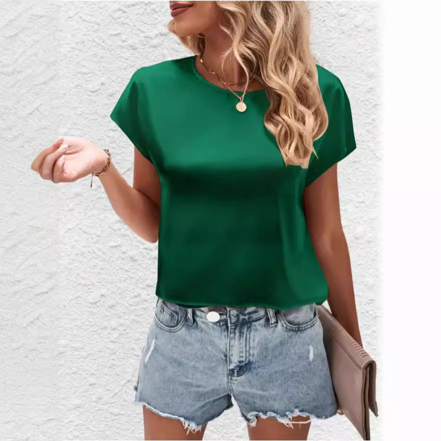 Damen Elegantes Satinoberteil mit lässigem Schnitt und kurzen Ärmeln Mirla-Eva Jonsson
