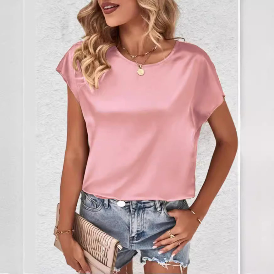 Damen Elegantes Satinoberteil mit lässigem Schnitt und kurzen Ärmeln Mirla-Eva Jonsson