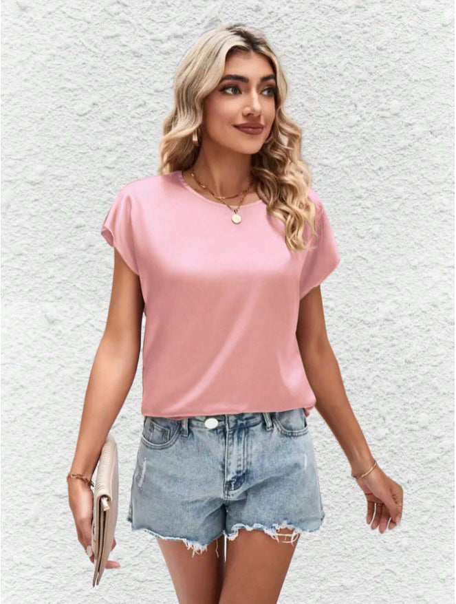 Damen Elegantes Satinoberteil mit lässigem Schnitt und kurzen Ärmeln Mirla-Eva Jonsson